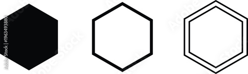 Hexagon shapes in different styles and colors for design and geometry