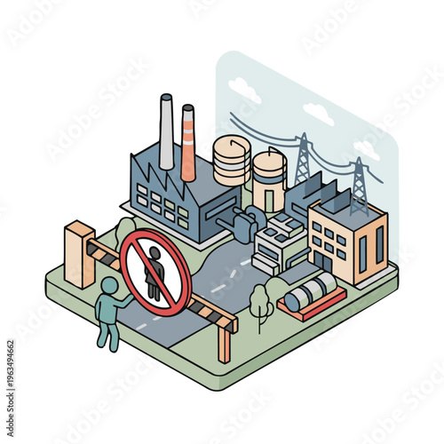 Industrial factory access restriction for unauthorized people.