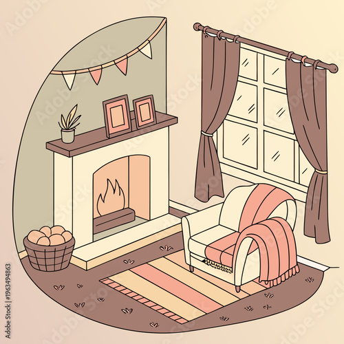 Cozy living room with a fireplace and chair