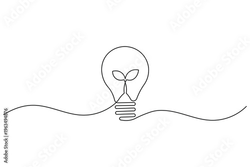 Light bulb plant continuous one line art minimal outline vector icon