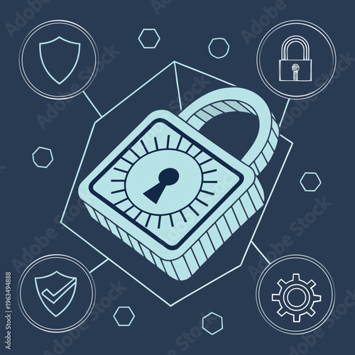 An open padlock on an envelope with security icons around it