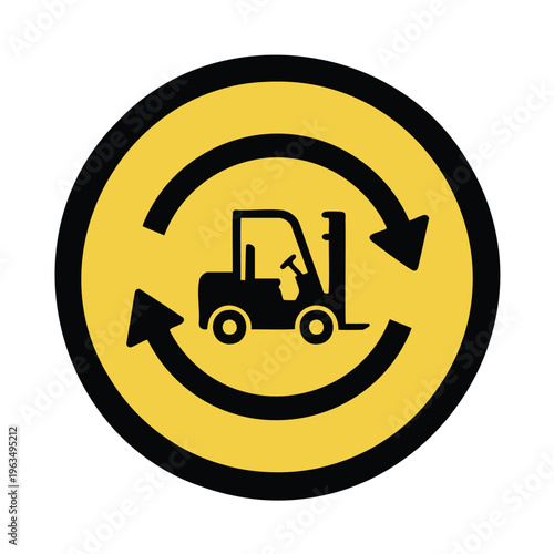 Forklift with arrows indicating movement in circular direction.