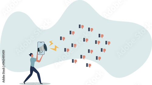 Internet hater, angry social media, dislike or negative feedback from remote work, cyber bullying concept.person's life situation and his activities.