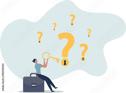 Key to unlock answer for problem and questions, solution or reason to solve problem, wisdom or understanding concept.person's life situation and his activities.