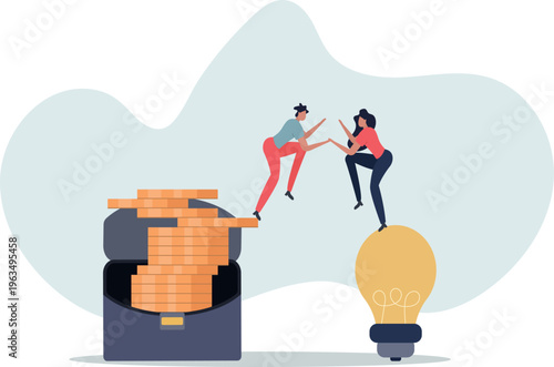 Idea pitching, fund raising and venture capital, selling business or merger agreement concept..person's life situation and his activities.