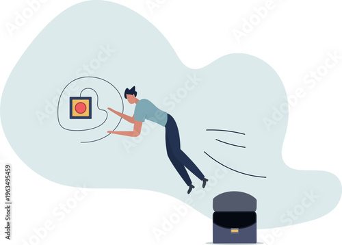 Push button call for emergency help, control or launch rocket, start new business or launch start up company concept.person's life situation and his activities.