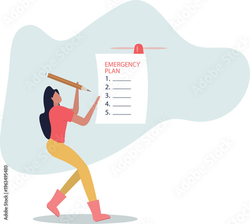 Business emergency plan, checklist to do when disaster happen to continue business and build resilience concept.person's life situation and his activities.