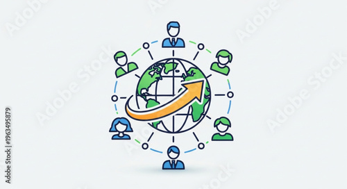 Global Network of People Connecting Around the World with Arrow.