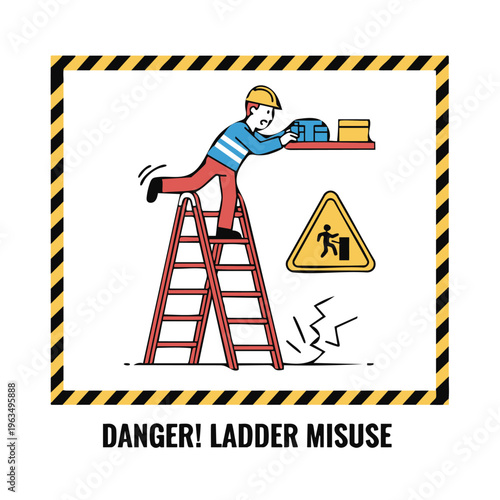 Danger ladder misuse safety warning.