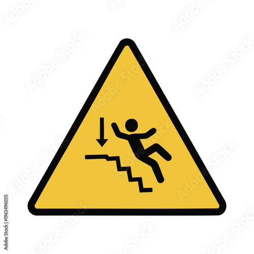 Warning sign indicating fall hazard due to steps or stairs.
