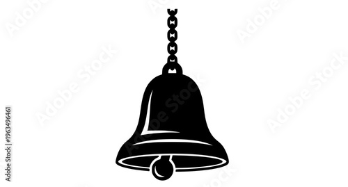 A black and white illustration of a hanging bell
