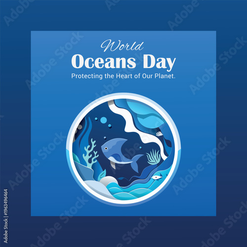 World oceans day illustration emphasizing marine life and conservation, protecting the heart of our planet