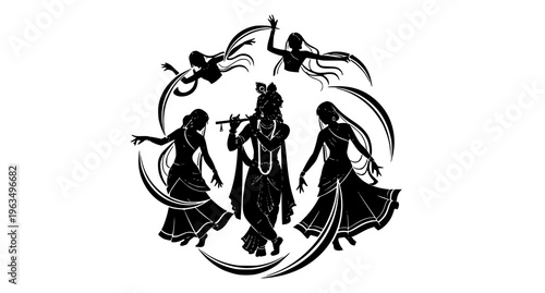 Krishna and gopis in traditional indian dance