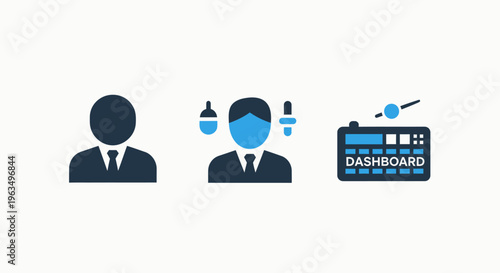 Set of user management and admin dashboard icons for corporate digital infrastructure and system monitoring in a clean modern flat vector graphic style for business administration interfaces