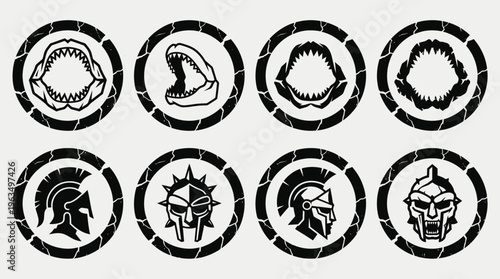 Black and white Spartan helmet icons.