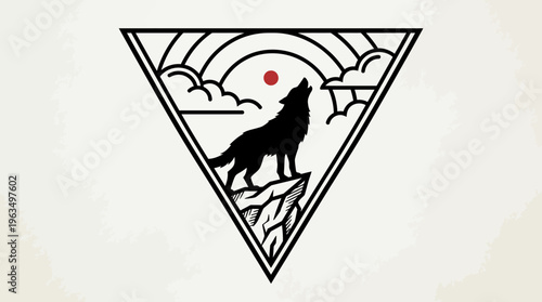 Black Wolf Howling at Moonlight Silhouette.