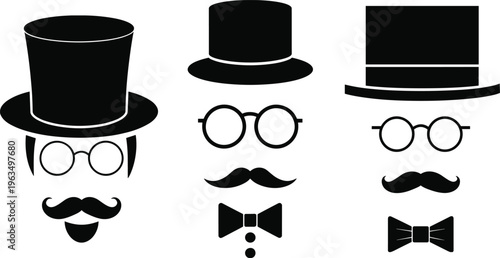 Three black and white of men wearing hats glasses mustaches and bow ties 2