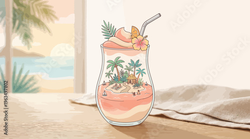 Colorful tropical drink in glass.