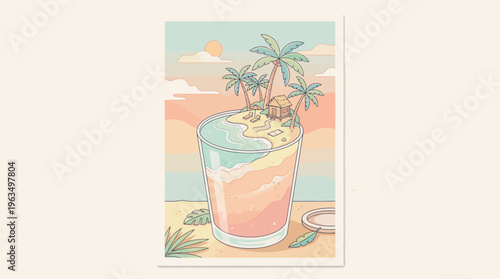 Colorful tropical cocktail with ice.