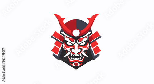 Japanese Samurai Demon Mask Illustration.