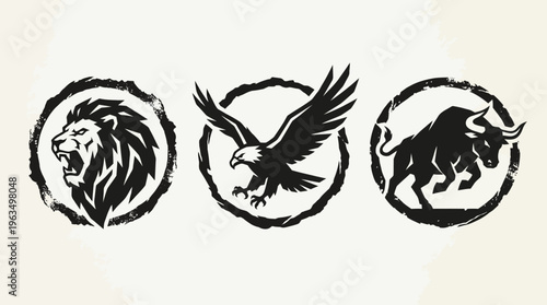 Lion eagle bull animal icons.