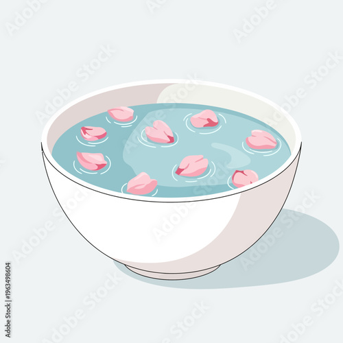 Bowl of water with floating pink petals