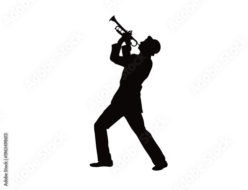 Trumpet player performing music silhouette