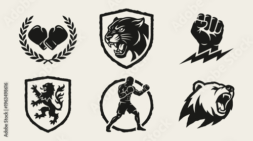 Black and white animal icons set.
