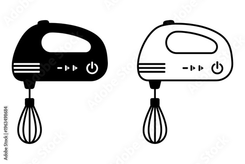 Vector of two handheld mixers in with speed controls and power buttons