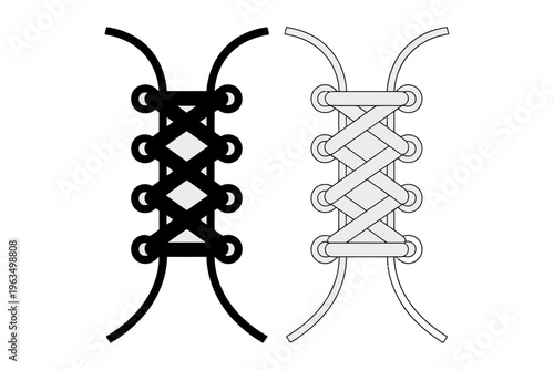 Vector of a shoelace tied in two different styles side by side