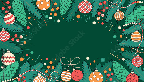 Green Vintage Christmas Backgrounds and Festive Ornament Frame
