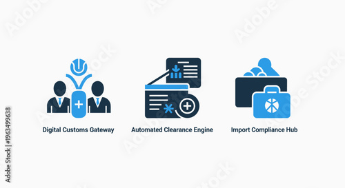 Healthcare icons representing patient care, insurance cards, and medical equipment bags, symbolizing health services and medical treatment