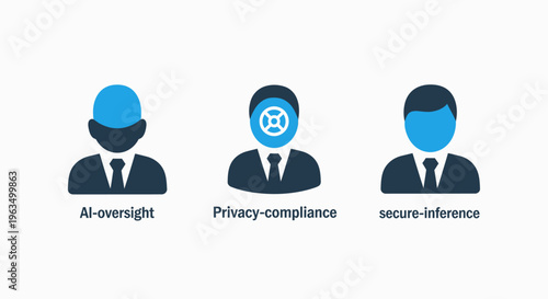 Ai oversight, privacy compliance, and secure inference concepts illustrated with business people icons on white background
