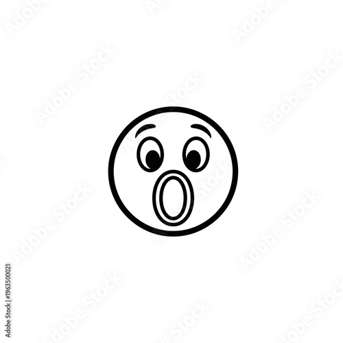Shocked surprised face emoticon line art vector illustration
