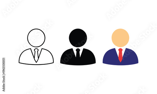 Business Avatar Icons Set Professional User Profile Silhouettes in Outline, Solid and Colored Style