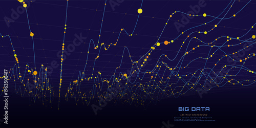 Abstract digital infographic data from wavy lines stream quantum computing in dark cyberspace. Tech information transmission. Big data.