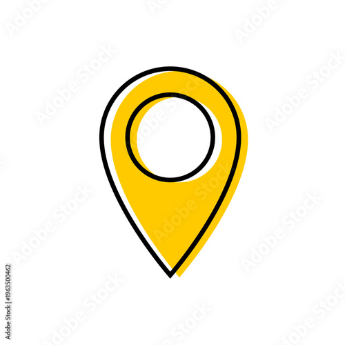 Yellow location pin icon or map marker with black offset outline stroke