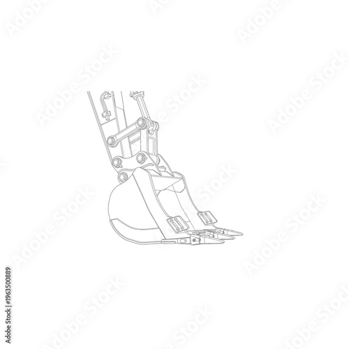 Excavator bucket attachment line drawing heavy machinery