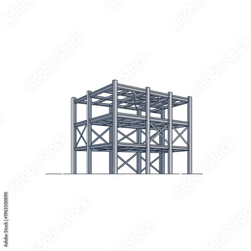 Three story steel building frame blueprint construction diagram