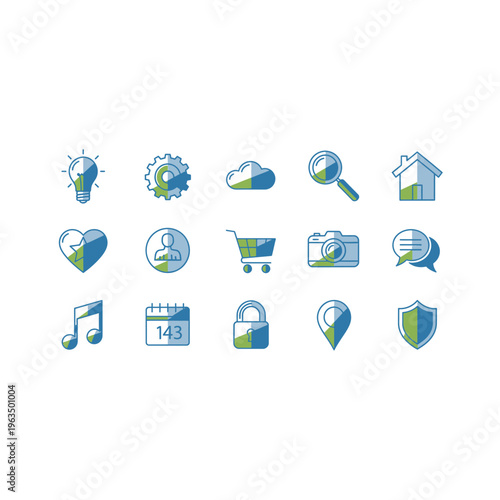 Set of business and office technology icons in flat vector style