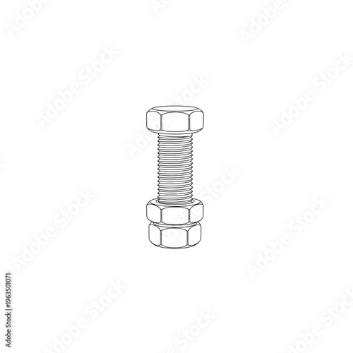 Technical vector illustration of a steel bolt with two nuts
