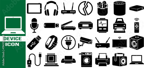 Collection of various electronic device icons on white background
