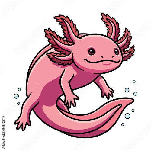 Cute Pink Axolotl Ambystoma mexicanum Cartoon Character Illustration
