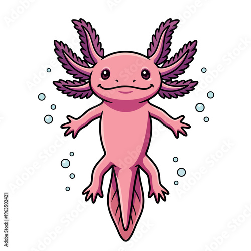 Smiling Pink Axolotl Ambystoma mexicanum Vector Character