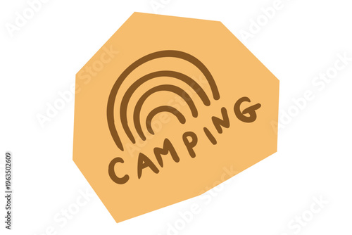 Hand drawn Minimalist Camping Badge with Rainbow Symbol on Textured Geometric Shape for scrapbook and journal. Vector illustration design.