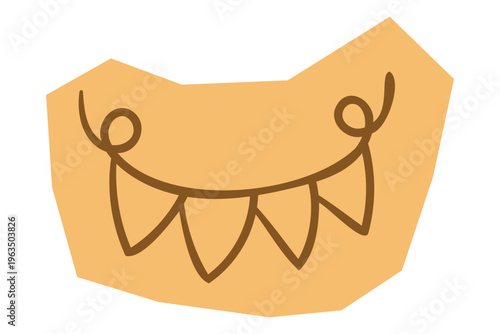 Hand drawn party bunting garland with triangular flags on a brown wavy line for scrapbook and journal. Vector illustration design.