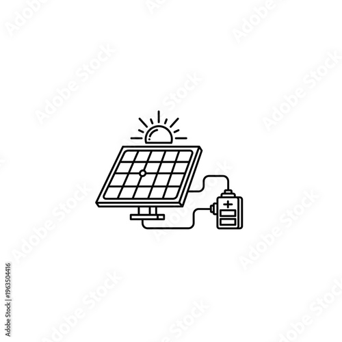 Solar panel renewable energy and battery storage line icon