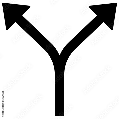 Fork in the road with two directional arrows pointing upwards and to the sides