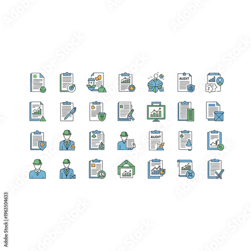 Collection of professional document and certification icons