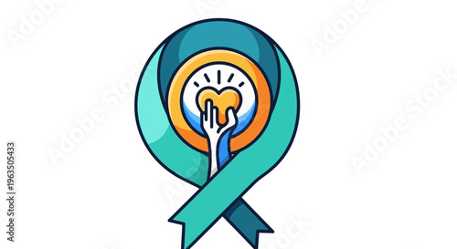 Teal awareness ribbon with lightbulb symbol.